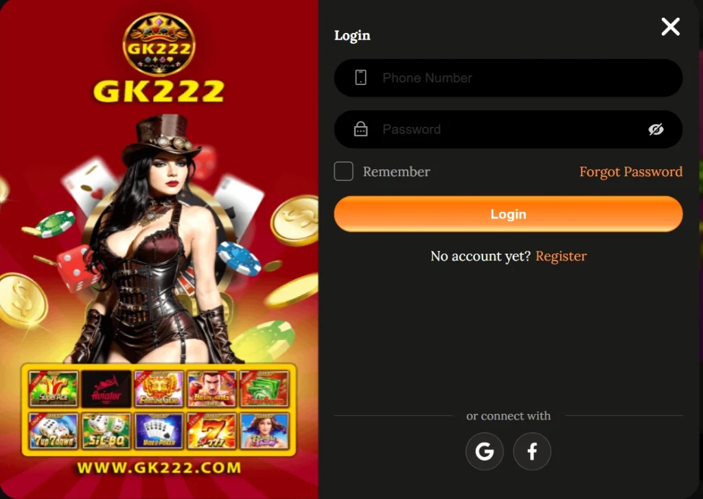 GK222 Login dashboard